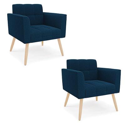 Poltrona Sala Estar Pé Palito Natural Kit 2 Elisa Bouclê D03 - D'rossi Cor Azul