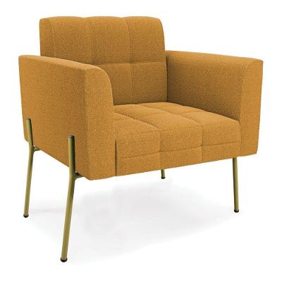 Poltrona Sala De Estar Pé De Ferro Dourado Elisa Bouclê Mostarda D03 - D'rossi