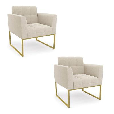 Poltrona Decorativa Industrial Dourado Kit 2 Elisa Bouclê D03 - D'rossi Cor Bege