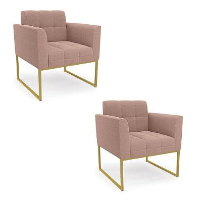 Poltrona Decorativa Industrial Dourado Kit 2 Elisa Bouclê D03 - D'rossi Cor Rose