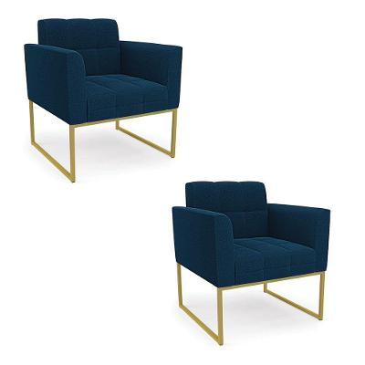 Poltrona Decorativa Industrial Dourado Kit 2 Elisa Bouclê D03 - D'rossi Cor Azul