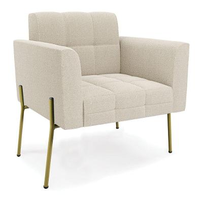Poltrona Sala De Estar Pé De Ferro Dourado Elisa Bouclê D03 - D'rossi Cor Off White