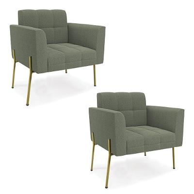 Poltrona Sala Estar Pé Ferro Dourado Kit 2 Elisa Bouclê Menta D03 - D'rossi