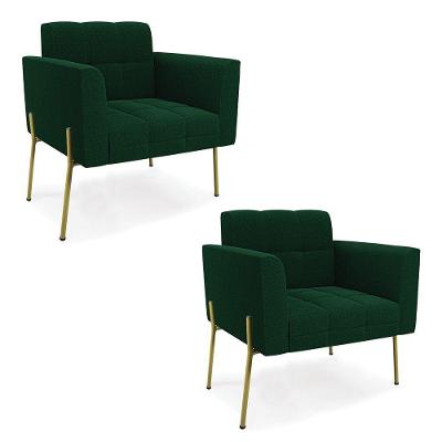 Poltrona Estar Pé Ferro Dourado Kit 2 Elisa Bouclê Verde D03 - D'rossi