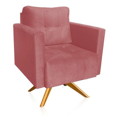 Poltrona Giratória Livia Suede Rosê Base De Madeira Ma30 - D'rossi