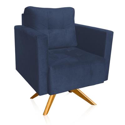 Poltrona Giratória Livia Suede Azul Marinho Base De Madeira Ma30 - D'rossi