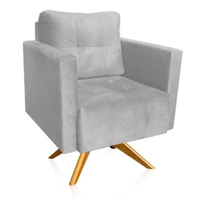 Poltrona Giratória Livia Suede Cinza Base De Madeira Ma30 - D'rossi