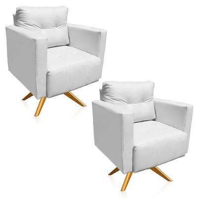 Kit 2 Poltronas Giratória Livia Corino Branco Base De Madeira Ma30 - D'rossi