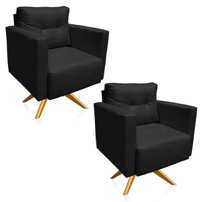 Kit 2 Poltronas Giratória Livia Corino Preto Base De Madeira Ma30 - D'rossi
