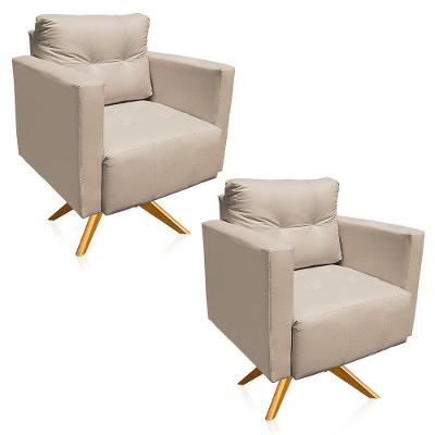Kit 2 Poltronas Giratória Livia Corino Base De Madeira Ma30 Cor Bege