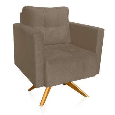 Poltrona Giratória Livia Suede Base De Madeira Ma30 Cor Marrom Rato