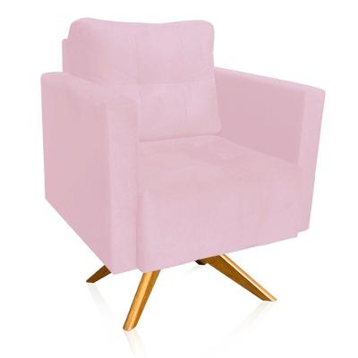 Poltrona Giratória Livia Suede Rosa Bebê Base De Madeira Ma30 - D'rossi