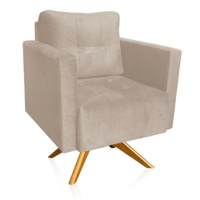 Poltrona Giratória Livia Suede Bege Base De Madeira Ma30 - D'rossi