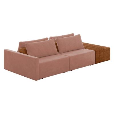 Sofá Ilha 2 Lugares Living 252cm Modulado Lary Veludo K01 Cor Rose