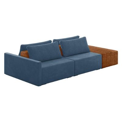 Sofá Ilha 2 Lugares Living 252cm Modulado Lary Veludo K01 Cor Azul Marinho