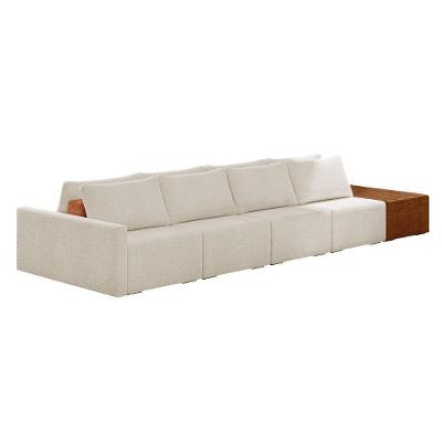 Sofá Ilha 4 Lugares Living 392cm Modulado Lary Bouclê Bege K01 - D'rossi