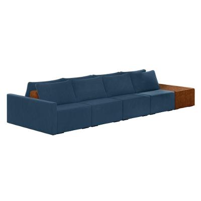 Sofá Ilha 4 Lugares Living 392cm Modulado Lary Veludo Azul Marinho K01 - D'rossi
