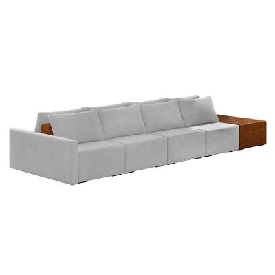 Sofá Ilha 4 Lugares Living 392cm Modulado Lary Veludo K01 Cor Cinza