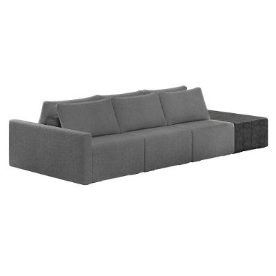 Sofá Ilha 3 Lugares Living 402cm Modulado Lary Bouclê Cinza Pu Pto K01 - D'rossi