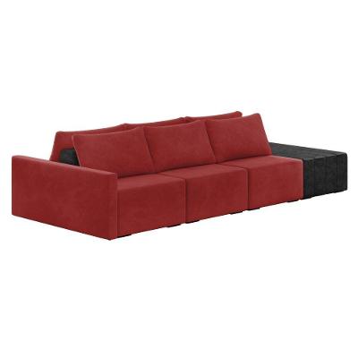 Sofá Ilha 3 Lugares Living 372cm Modulado Lary Veludo Vermelho Pu Pto K01 - D'rossi