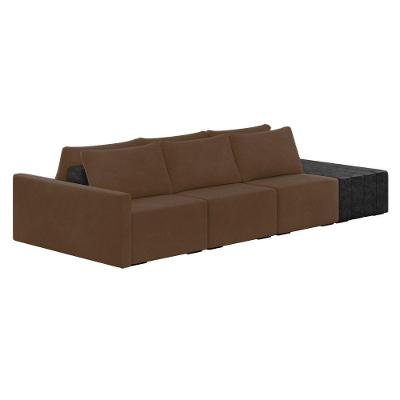 Sofá Ilha 3 Lugares Living 402cm Modulado Lary Veludo Marrom Pu Pto K01 - D'rossi