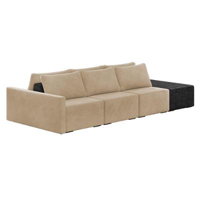 Sofá Ilha 3 Lugares Living 372cm Modulado Lary Veludo Pu Pto K01 Cor Marrom