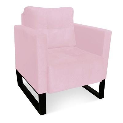 Poltrona Livia Suede Rosa Bebê Base Industrial Preto - D'rossi