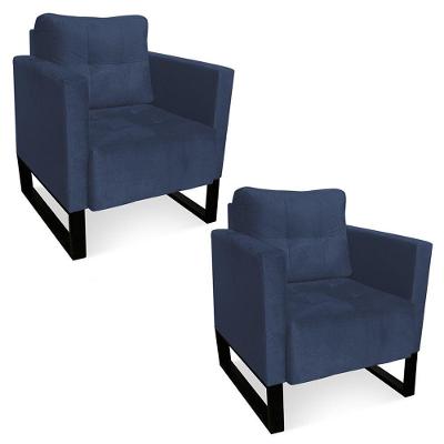 Kit 2 Poltronas Livia Suede Azul Marinho Base Industrial Preto - D'rossi