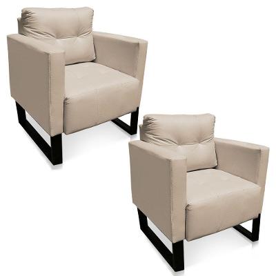 Kit 2 Poltronas Livia Suede Bege Base Industrial Preto - D'rossi