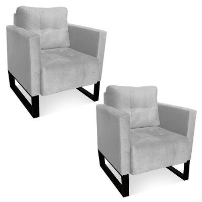 Kit 2 Poltronas Livia Suede Cinza Base Industrial Preto - D'rossi