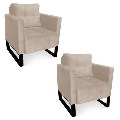 Kit 2 Poltronas Livia Suede Bege Base Industrial Preto - D'rossi