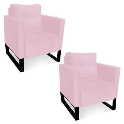 Kit 2 Poltronas Livia Suede Rosa Bebê Base Industrial Preto - D'rossi
