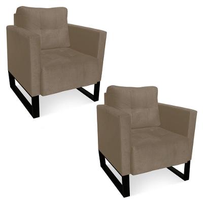 Kit 2 Poltronas Livia Suede Marrom Rato Base Industrial Preto - D'rossi
