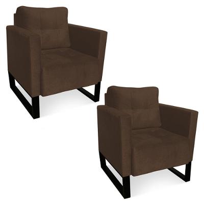 Kit 2 Poltronas Livia Suede Marrom Base Industrial Preto - D'rossi