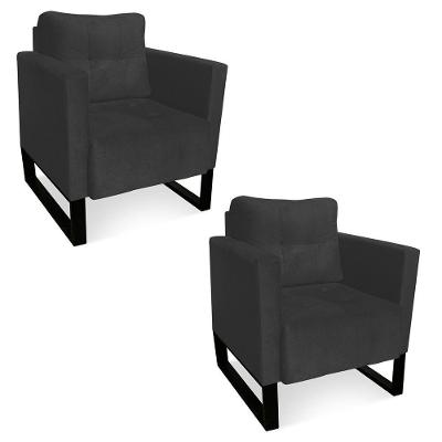 Kit 2 Poltronas Livia Suede Grafite Base Industrial Preto - D'rossi