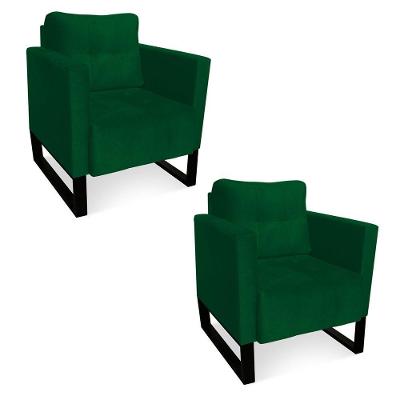 Kit 2 Poltronas Livia Suede Verde Base Industrial Preto - D'rossi