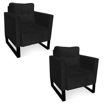 Kit 2 Poltronas Livia Suede Preto Base Industrial Preto - D'rossi