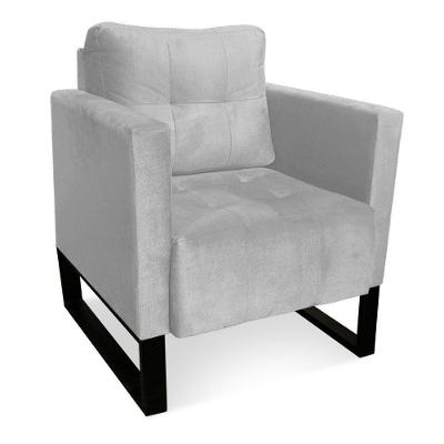 Poltrona Livia Suede Cinza Base Industrial Preto - D'rossi