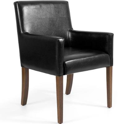 Poltrona Sala De Estar Decorativa Base Madeira Liverpool Pu Sintético Preto G15