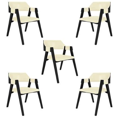 Kit 5 Cadeiras Sala De Jantar E Jogos Carteados Madeira Maciça Poker Pu Offwhite-preto G42 - Gran Belo