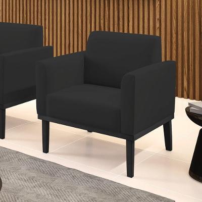 Poltrona Decorativa Isabella Pés Fixo Em Madeira Preto Veludo Preto G19 - Gran Belo
