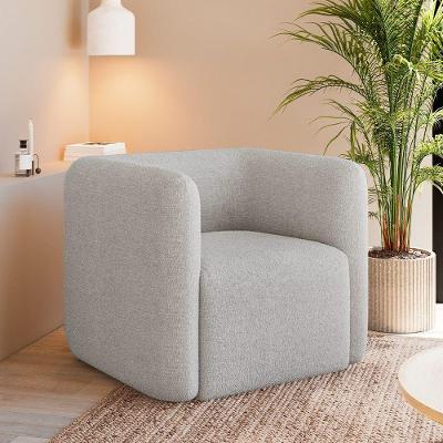 Poltrona Decorativa Sala De Estar Trinidad Base Fixa Bouclê Cinza G33 - Gran Belo