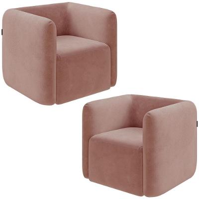 Kit 2 Poltronas Decorativas Sala De Estar Trinidad Base Fixa Veludo Rosê G33 - Gran Belo