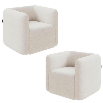 Kit 2 Poltronas Decorativas Sala De Estar Trinidad Base Fixa Bouclê Off White G33 - Gran Belo