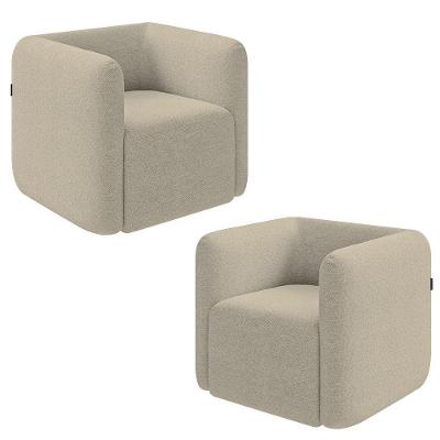 Kit 2 Poltronas Decorativas Sala De Estar Trinidad Base Fixa Bouclê Bege G33 - Gran Belo
