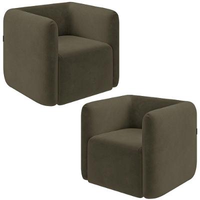 Kit 2 Poltronas Decorativas Sala De Estar Trinidad Base Fixa Veludo Castor G33 - Gran Belo