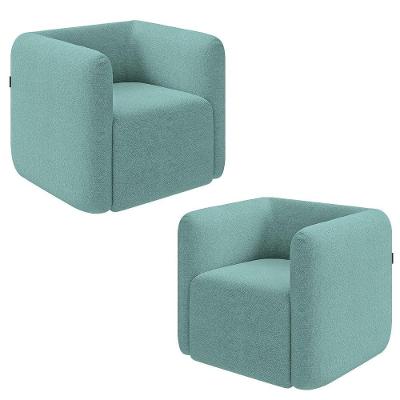 Kit 2 Poltronas Decorativas Sala De Estar Trinidad Base Fixa Bouclê Azul Turquesa G33 - Gran Belo