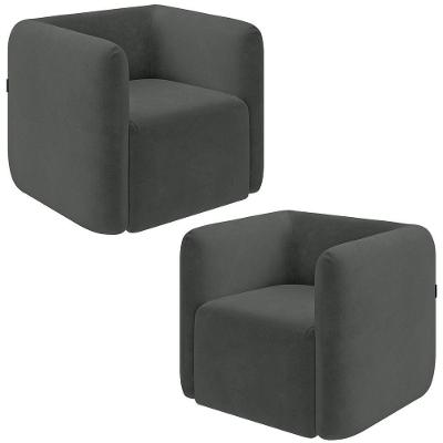 Kit 2 Poltronas Decorativas Sala De Estar Trinidad Base Fixa Veludo Grafite G33 - Gran Belo