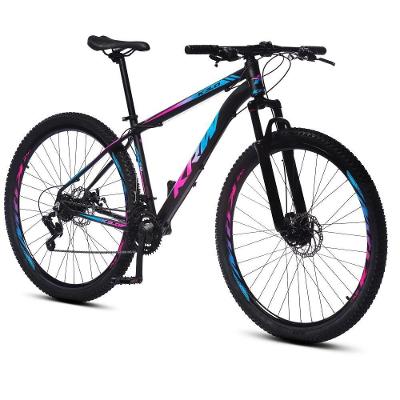 Bicicleta Aro 29 Krw Alumínio 24 Vel Freio A Disco X52 Cor:preto/rosa E Azul;tamanho Quadro:17