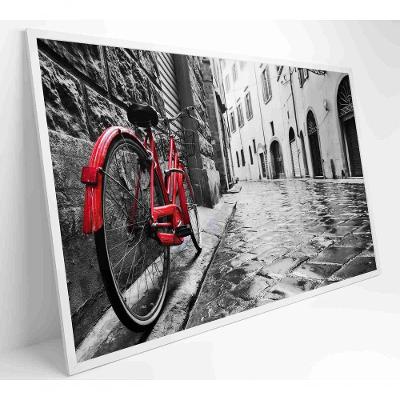Quadro Urbano Bicicleta Vermelha Em Rua De Pedra Medidas 90x60 Cm Impressão Adesivo Fotográfico